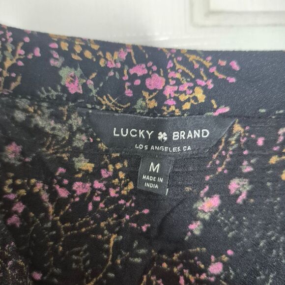 Lucky Brand Floral Bell Sleeve Blouse Black Boho Romantic Whimsigoth Size Medium - Picture 3 of 5